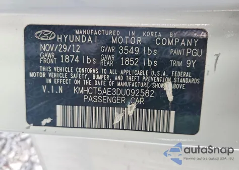 2013 Hyun Accent z USA, uszkodzony, nr VIN KMHCT5AE3DU092582